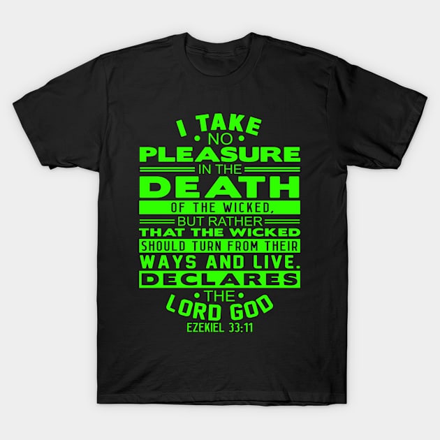 I Take No Pleasure In The Death Of The Wicked. Ezekiel 33:11 T-Shirt by Plushism